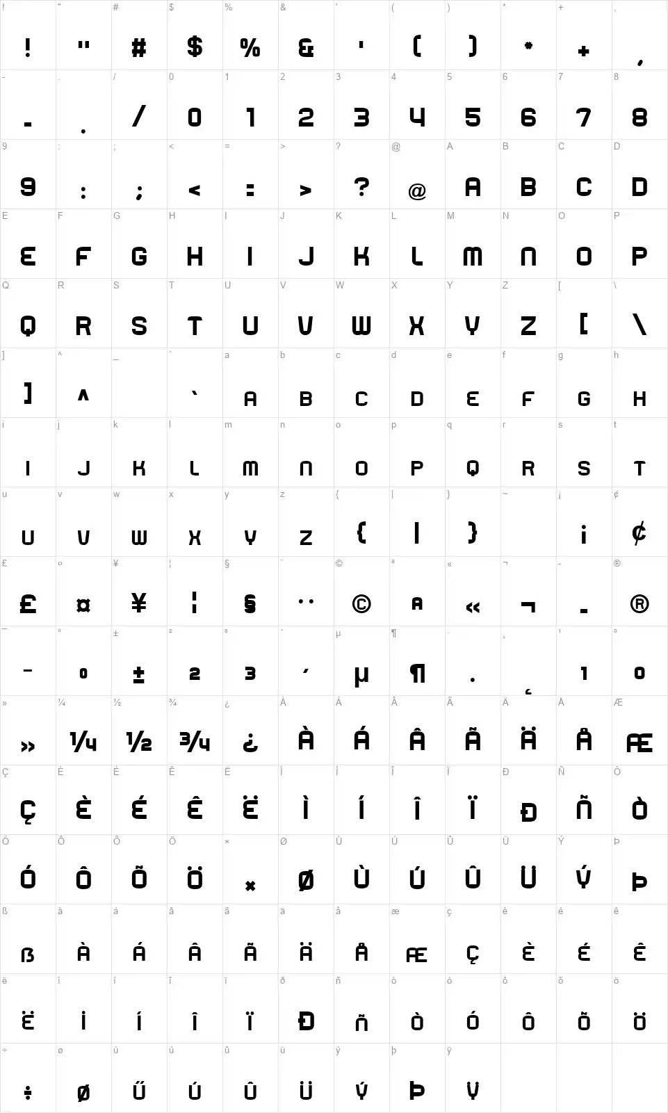 Rueckfont character map