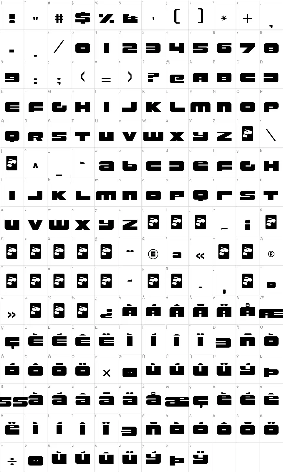 RustproofBody-Regularfont character map