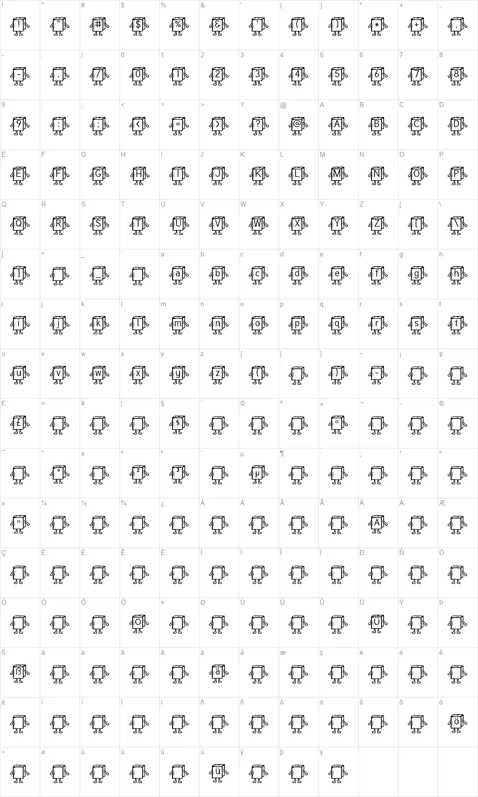 Samys Bookified Tuffyfont character map
