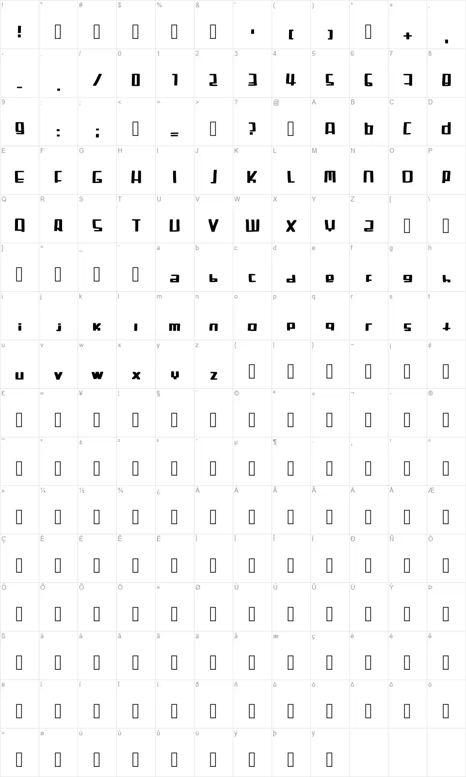 Sandmanfont character map