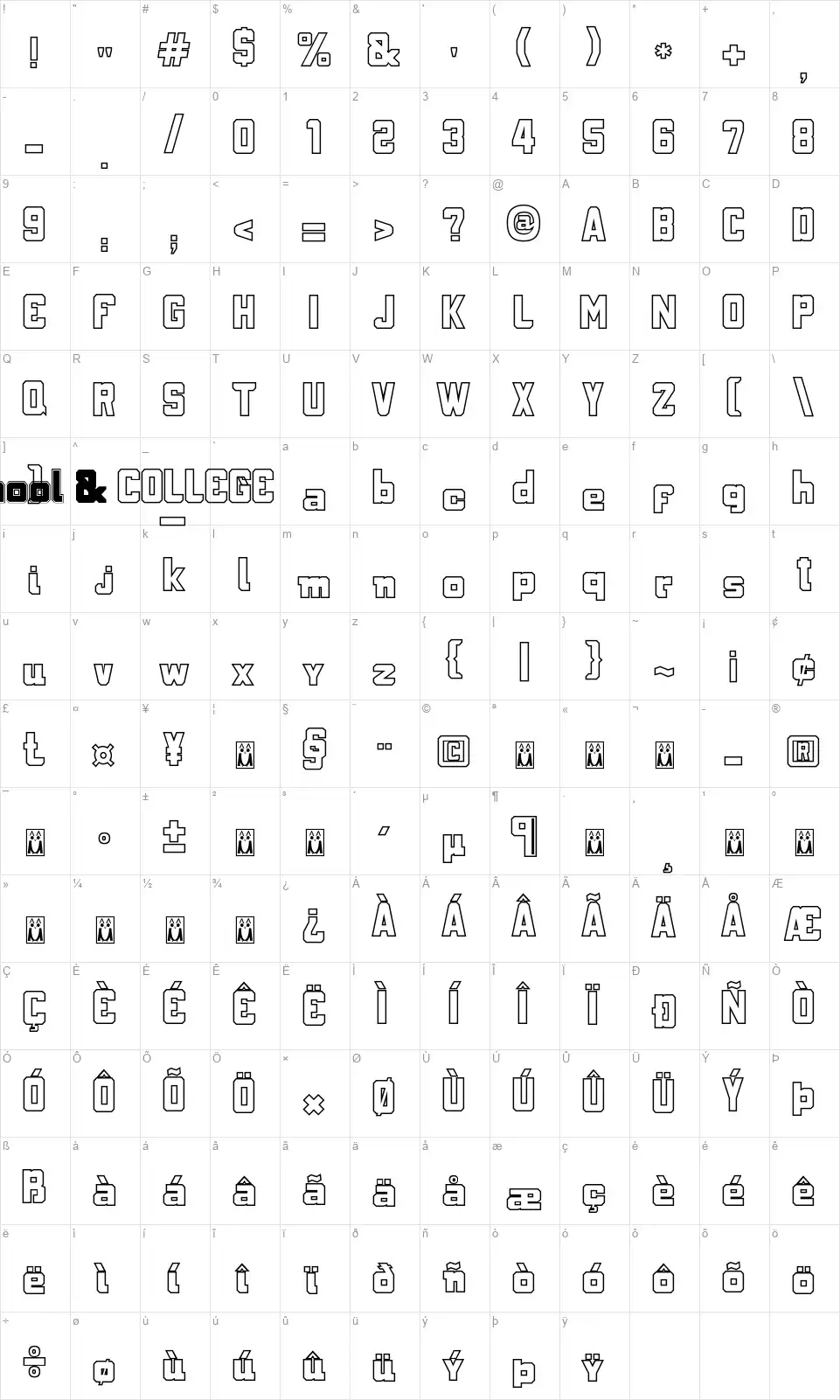 School & Collegefont character map