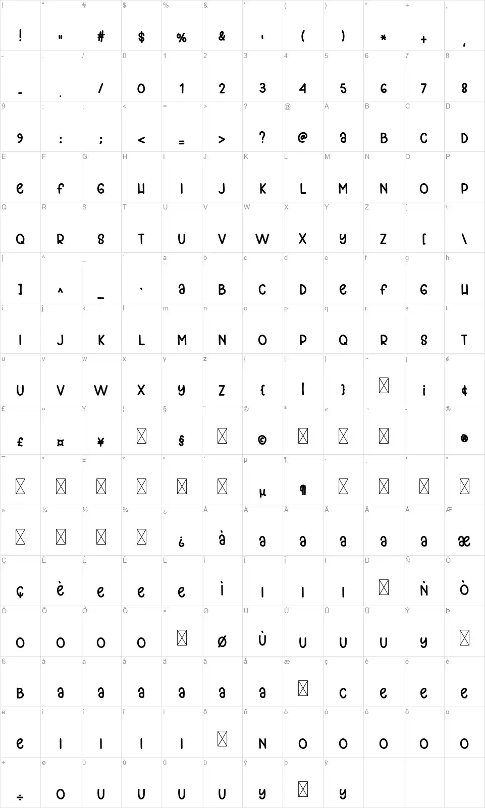 School Momentfont character map