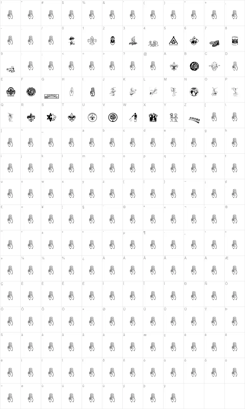 Scout 015font character map
