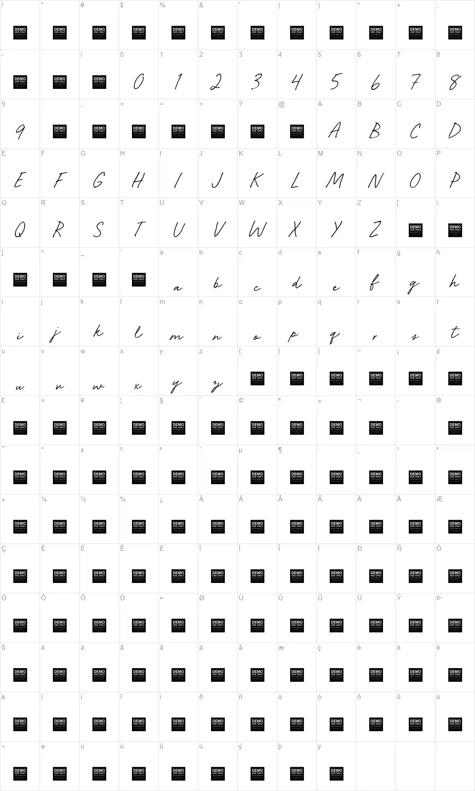 Seaside Groovefont character map
