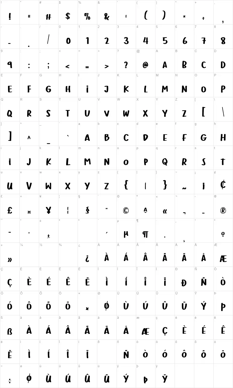 Seblak Merconfont character map