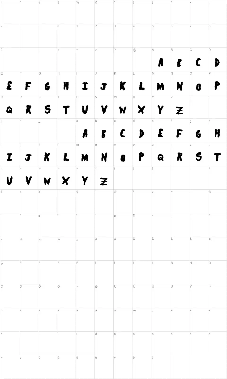 Secret Saucefont character map