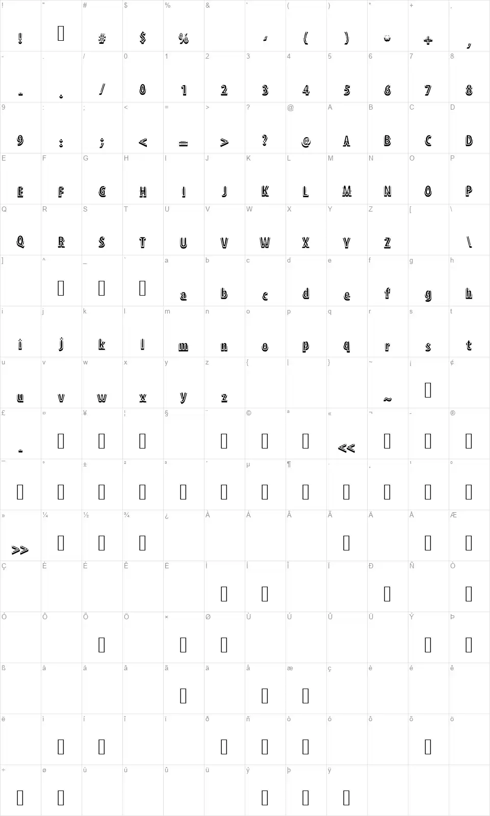 ShadowMfont character map