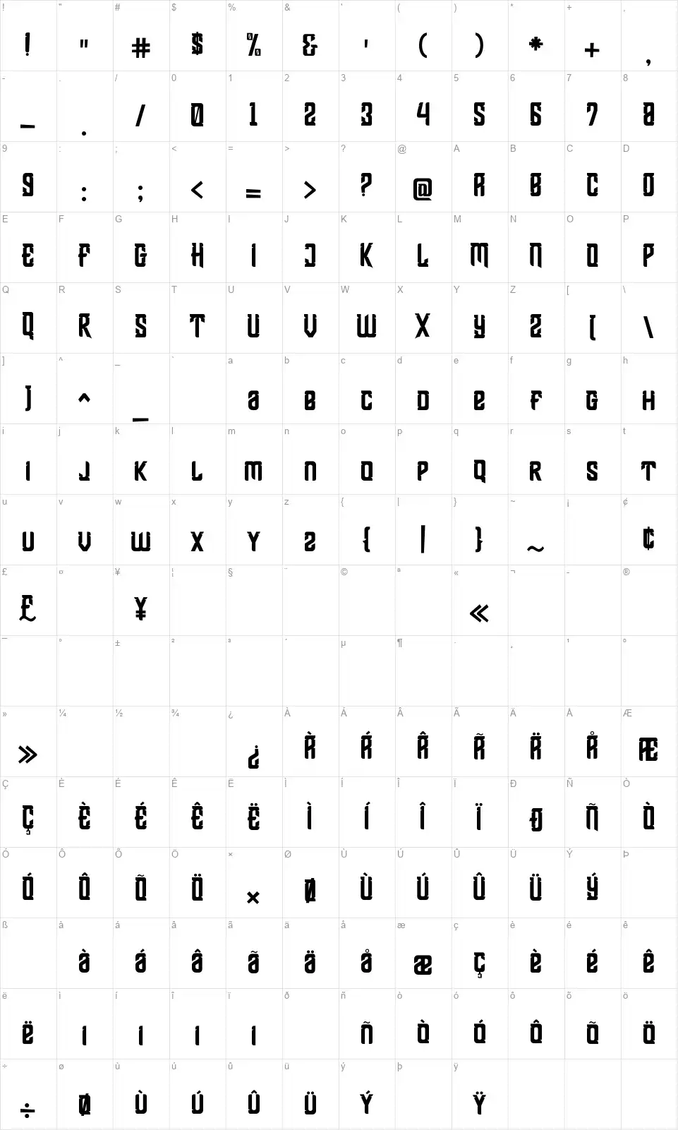 Shean Holmesfont character map