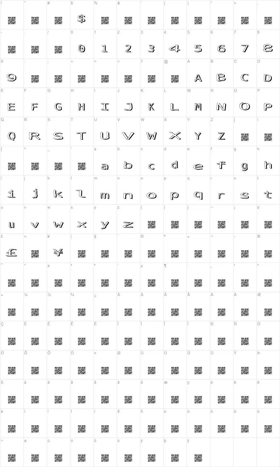 Simply Freshfont character map