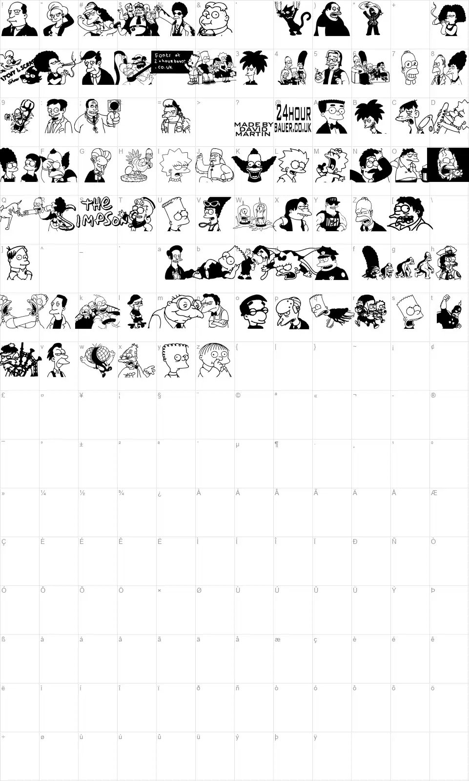 Simpsons Mmmm...Fontfont character map