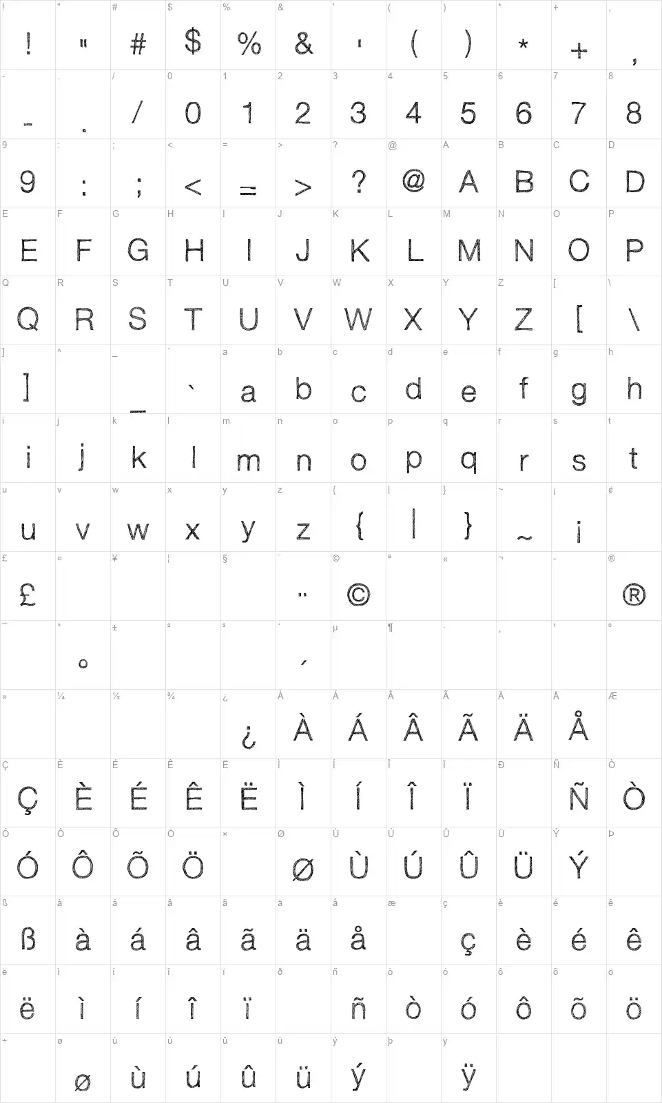 Sketchetik Lightfont character map