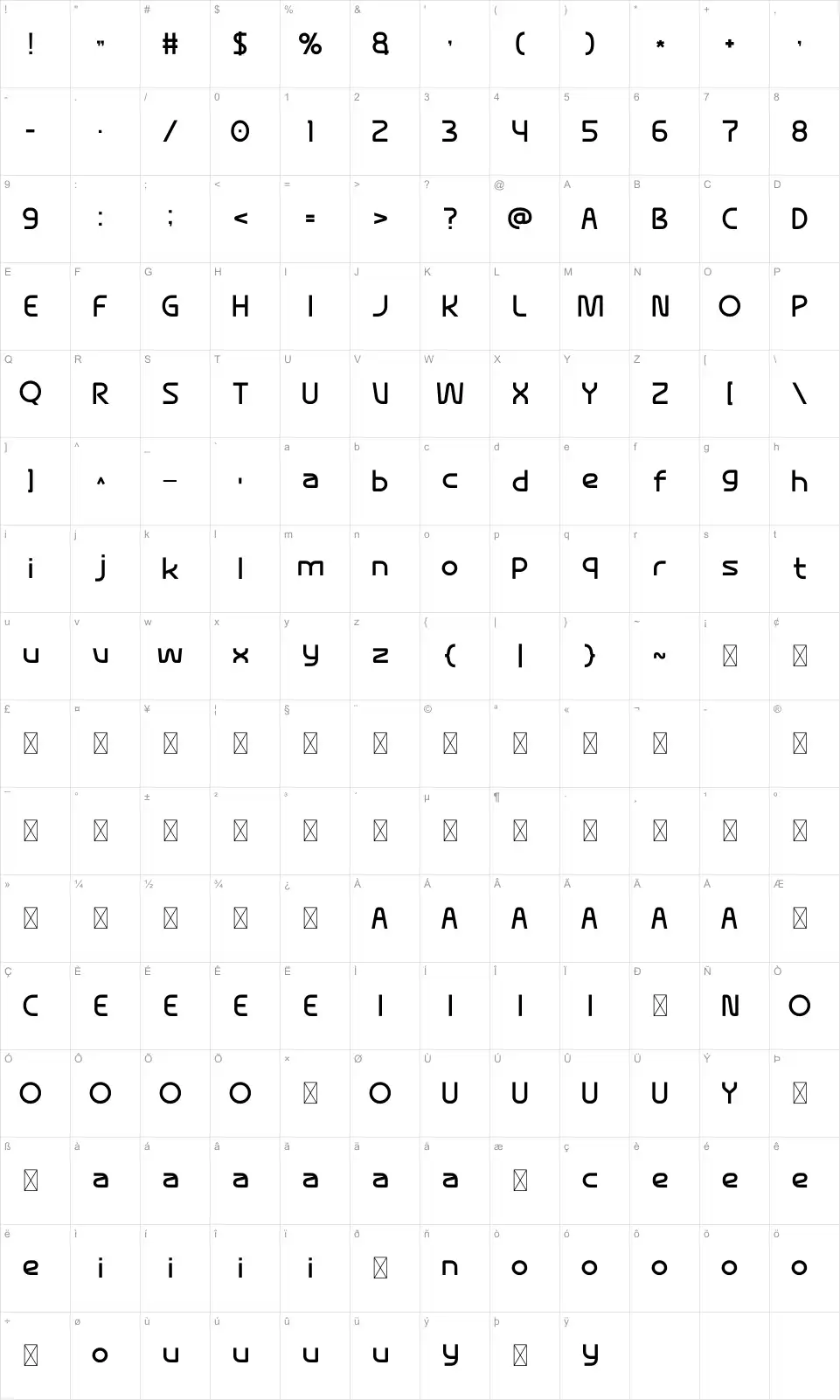 Smooth Karakter haritası Smoothfont character map