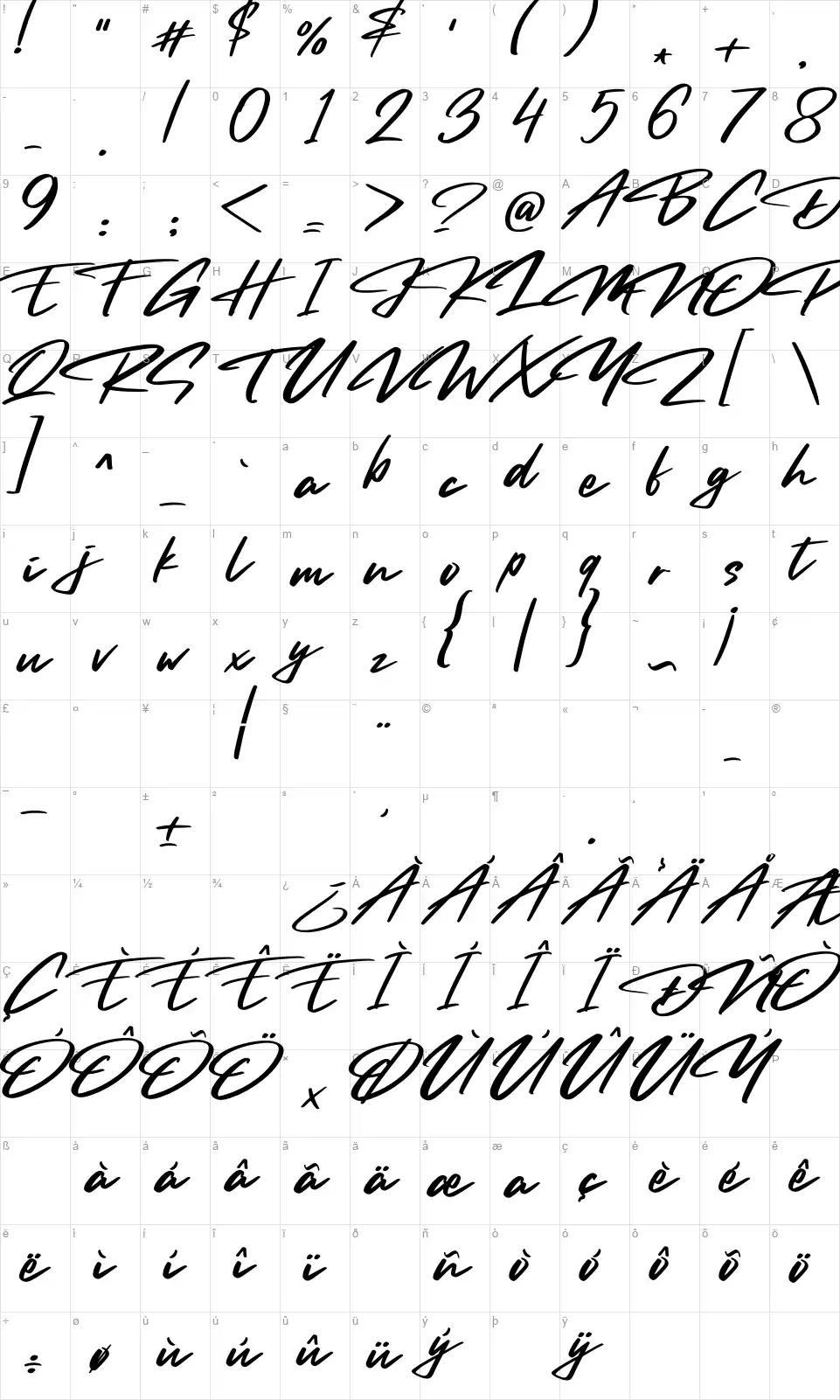 Smooth Fantasyfont character map