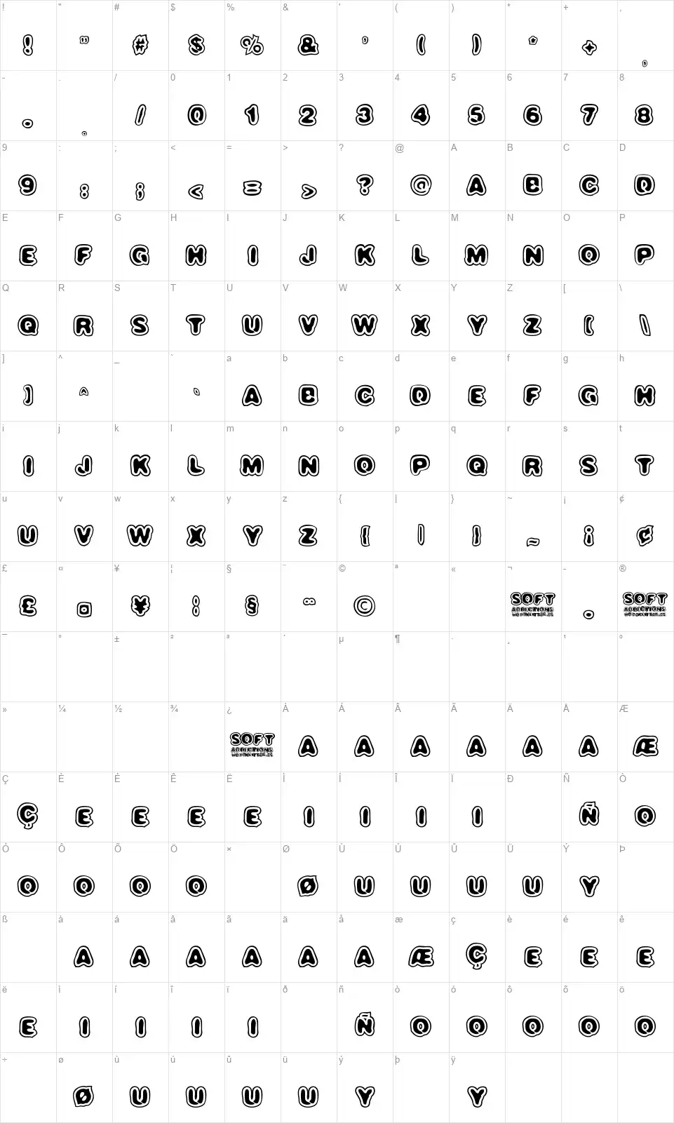 Soft Addictionsfont character map