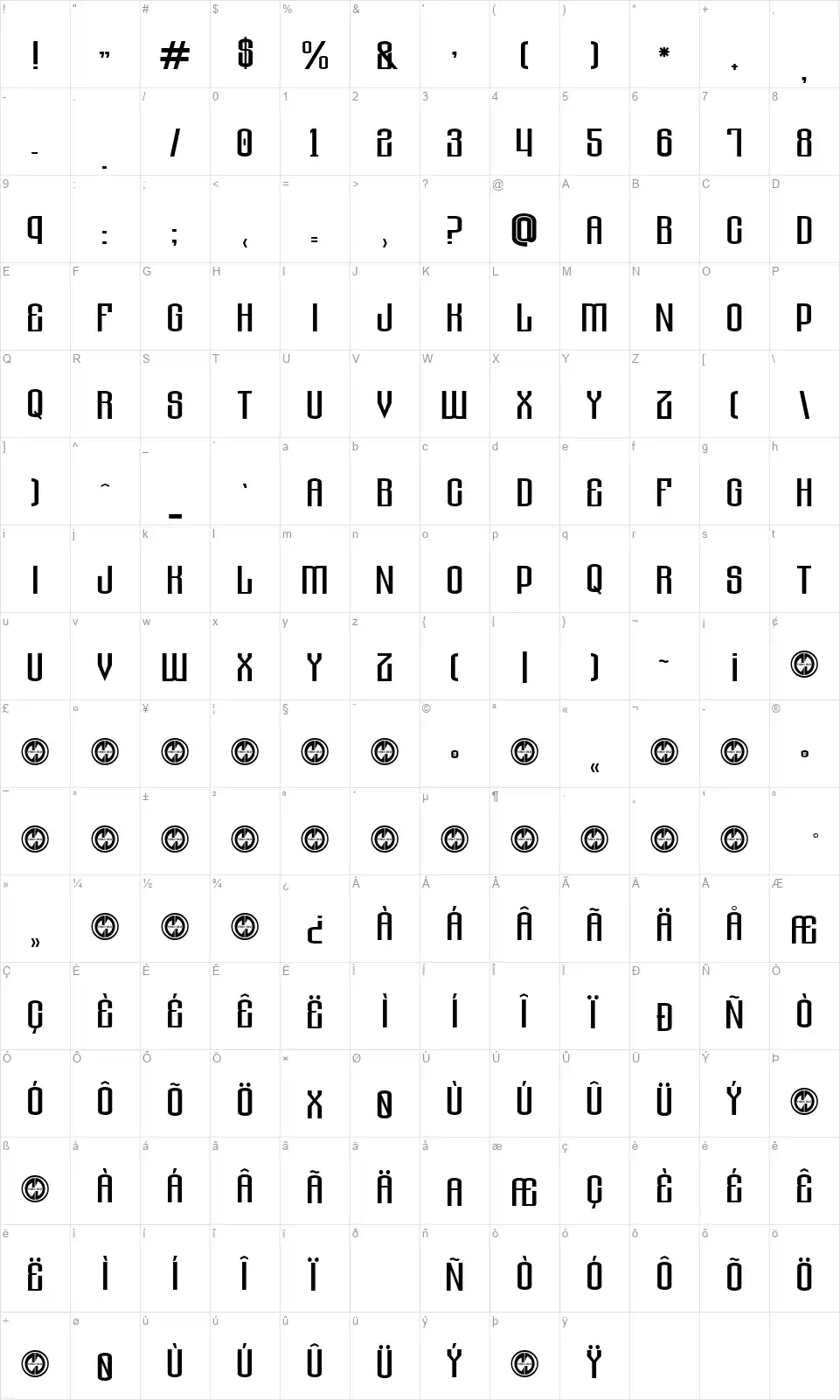 Solace for Sadistfont character map