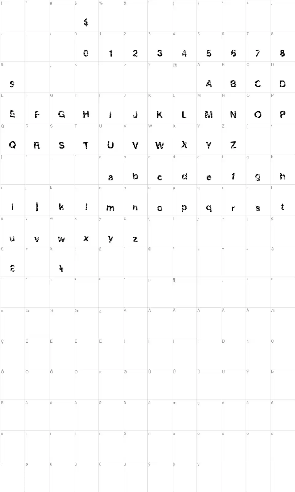 Solid Eventfont character map