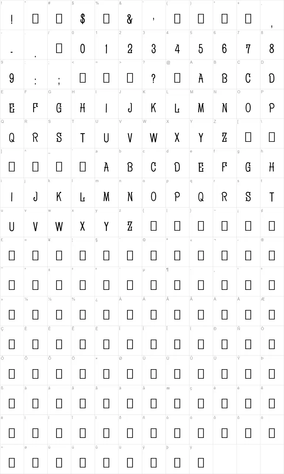 Solotype's Cocktail Karakter haritası Solotype's Cocktailfont character map