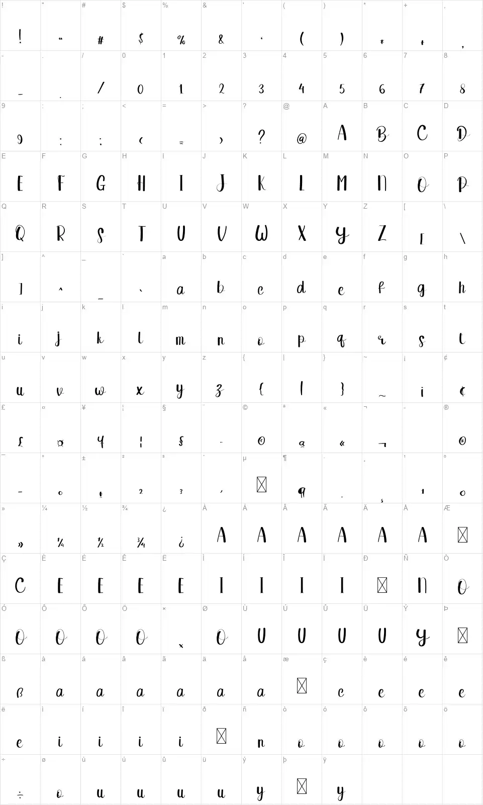 Someone Lovingfont character map