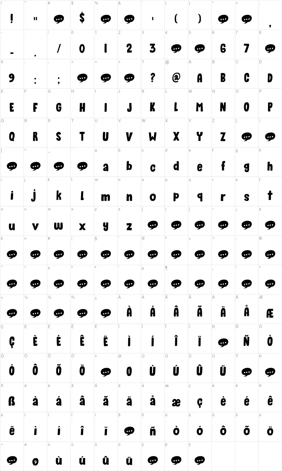 Sound Bubblefont character map
