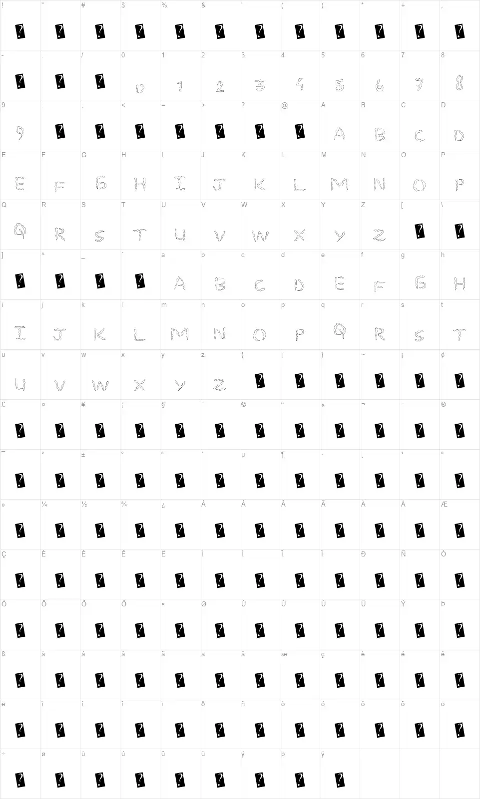Spooky Stencilfont character map