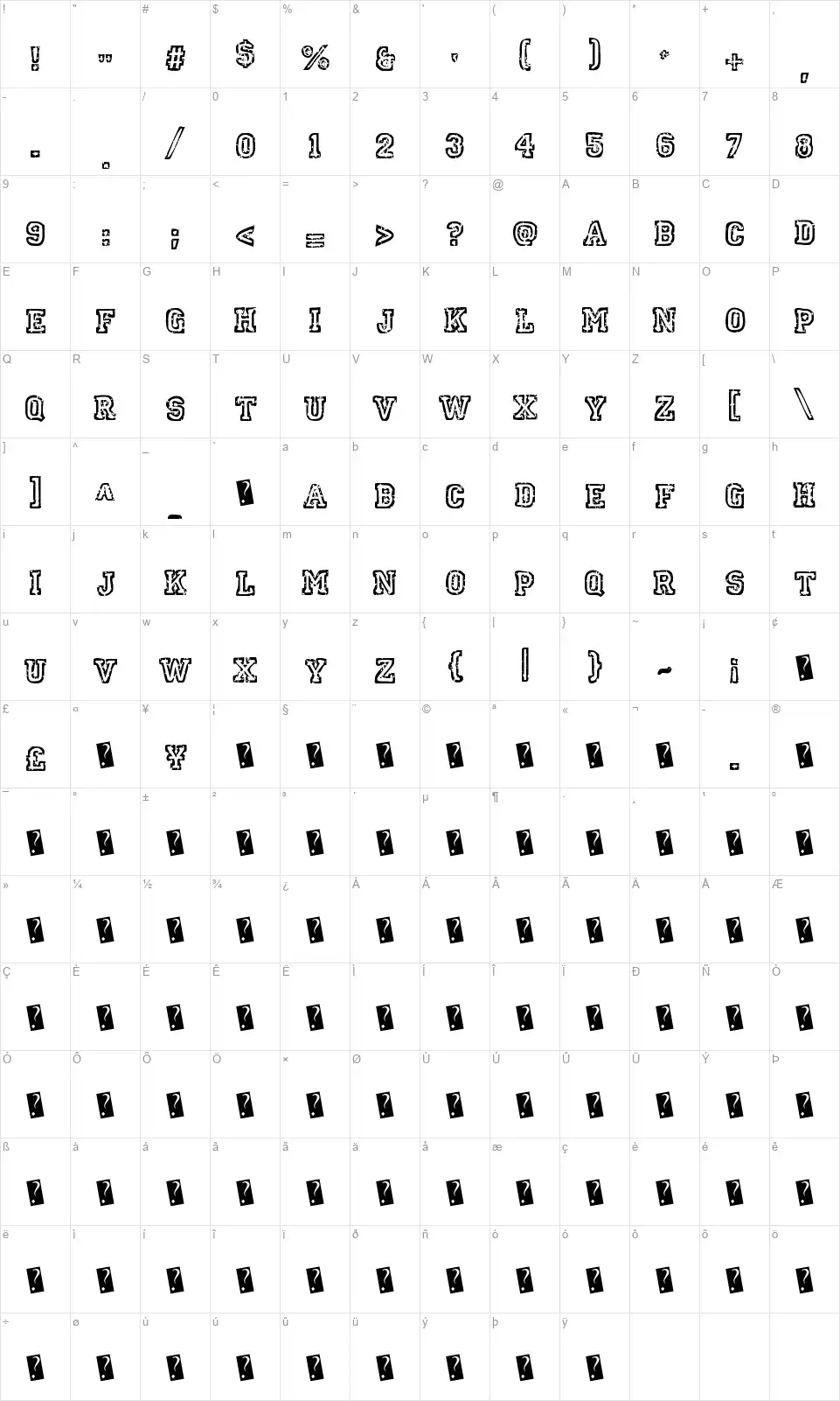 Spot Eventfont character map