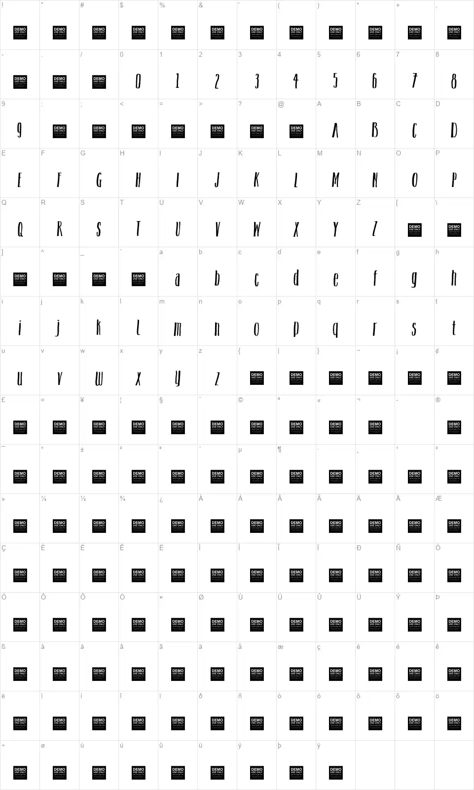 Spot Lightfont character map