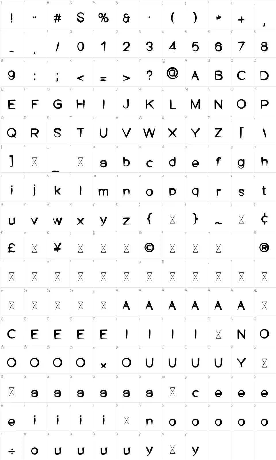 ST Hanekamfont character map
