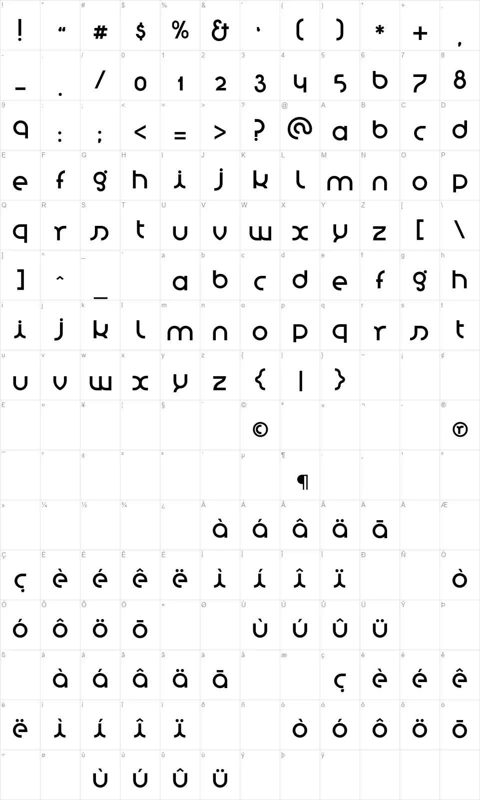 St Nova Sansfont character map