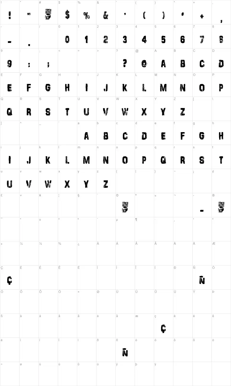 Stamp Empirefont character map