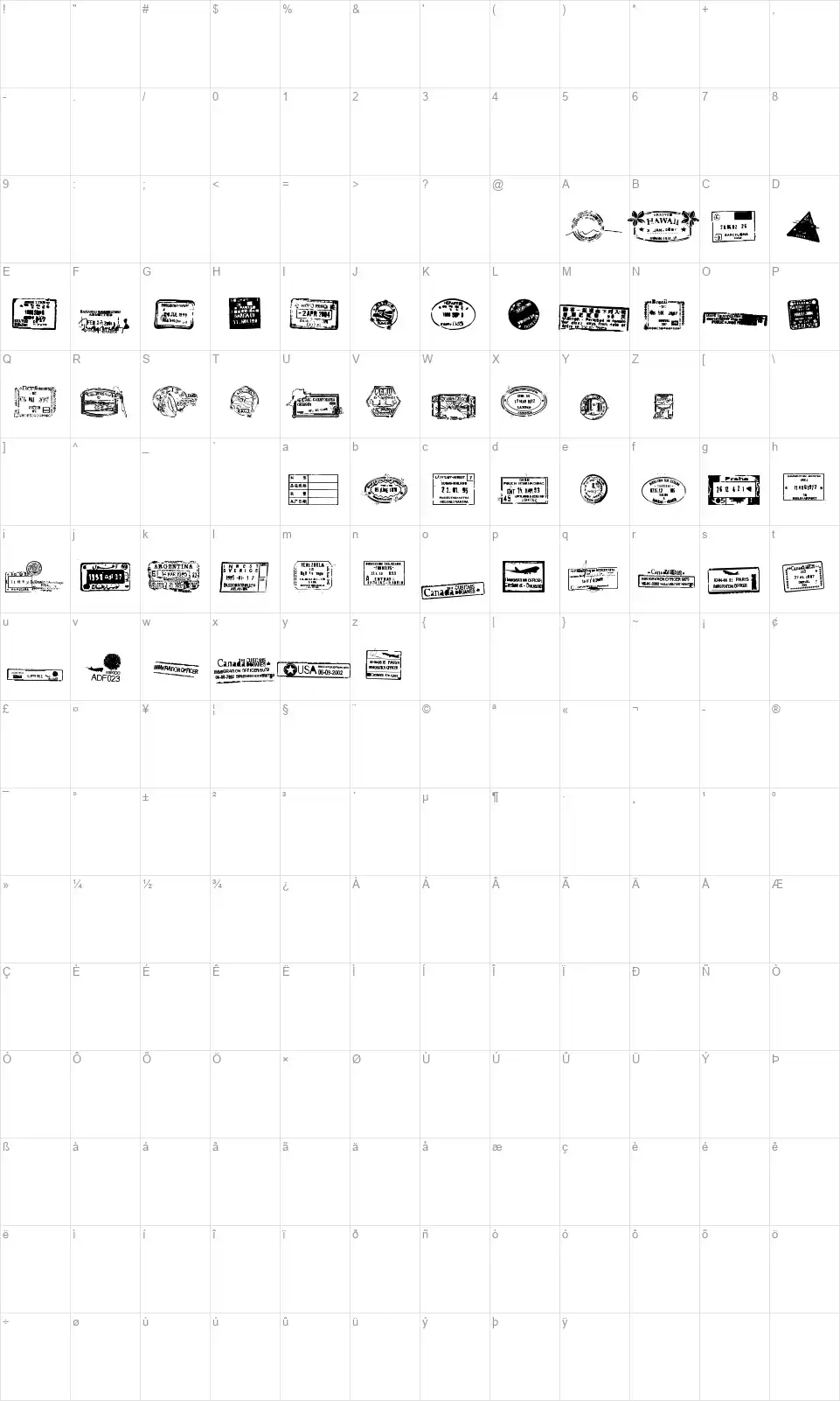 Stamp Seal TFBfont character map