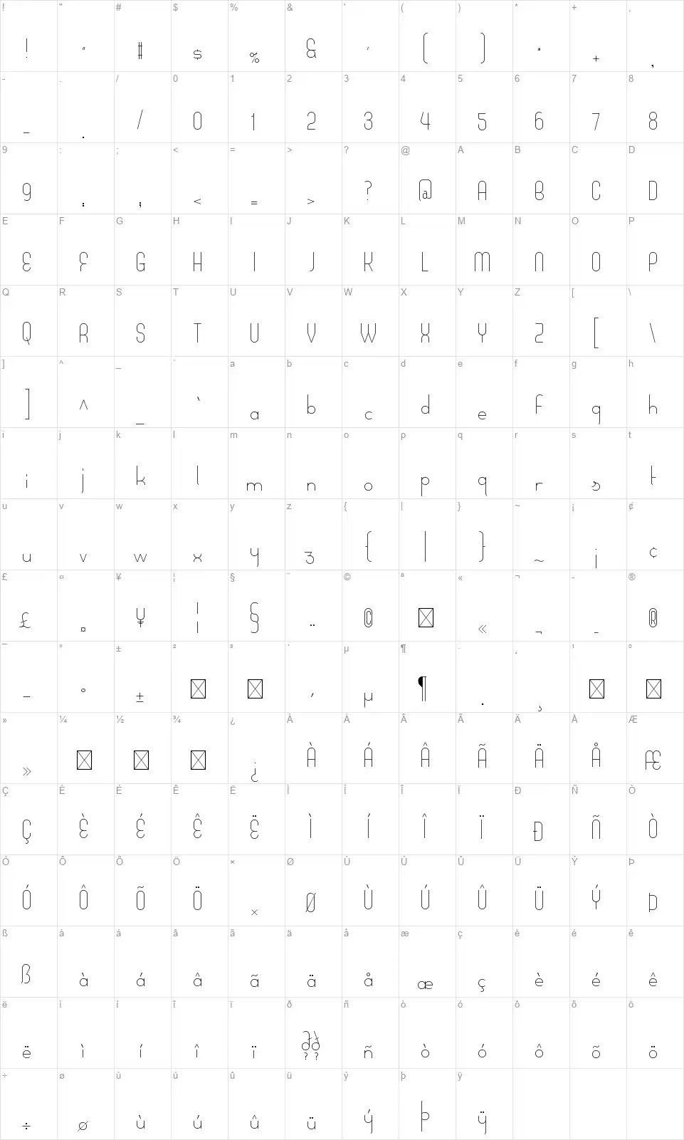 STF Oblongusfont character map