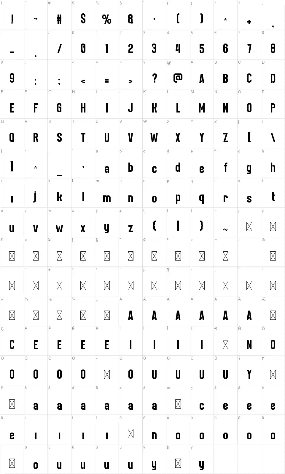 STOIC Karakter haritası STOICfont character map