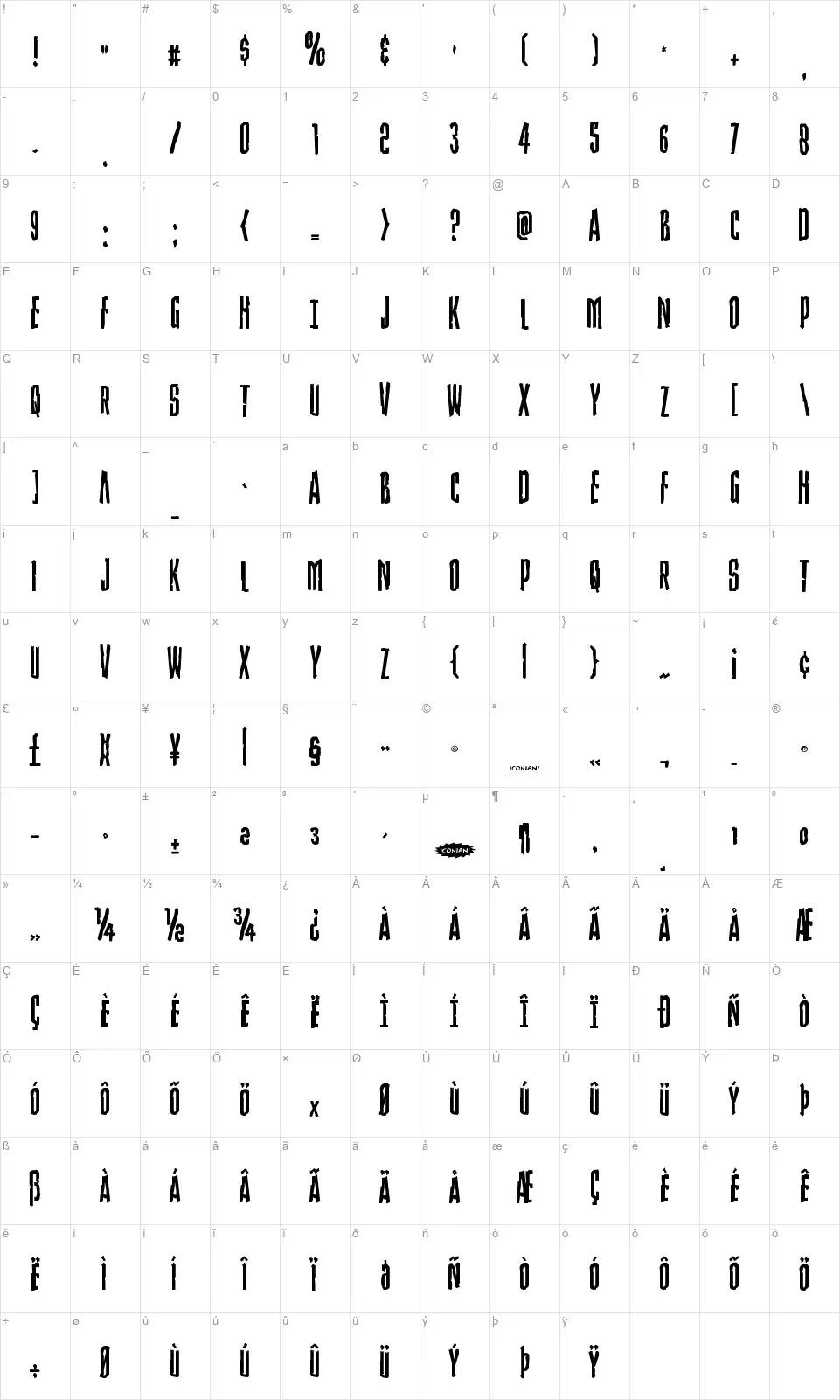 Stranger Dangerfont character map