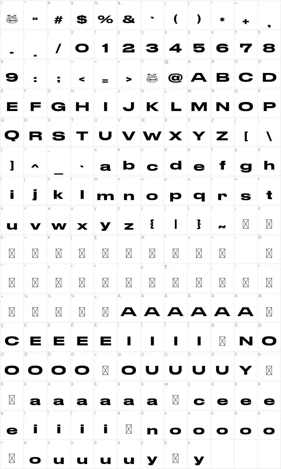 Strretch Sansfont character map