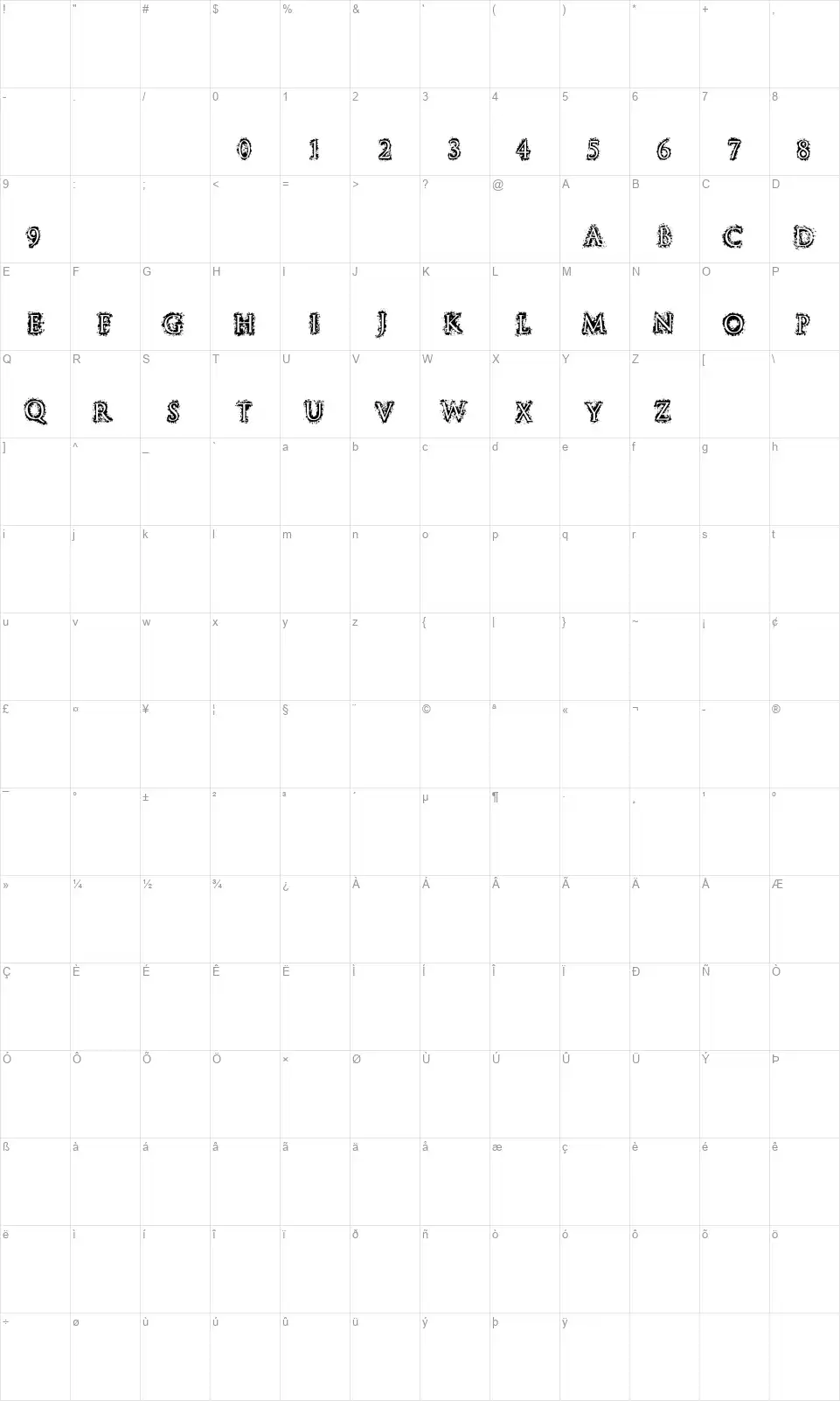 Stuccofont character map