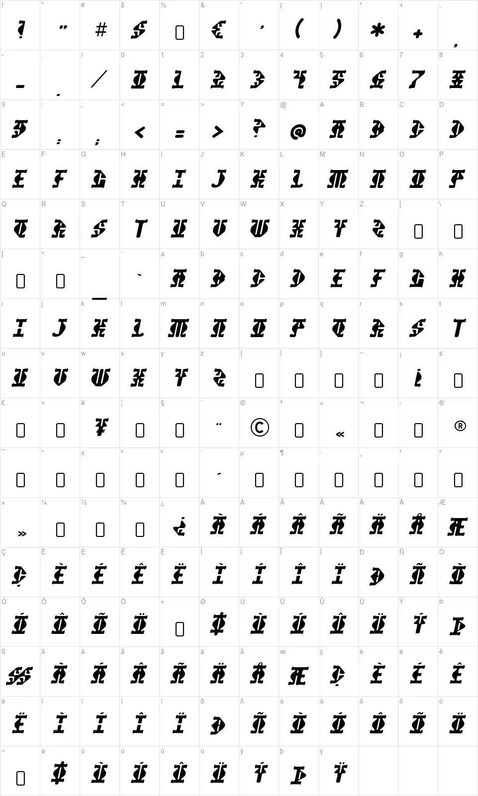 Stupefactionfont character map