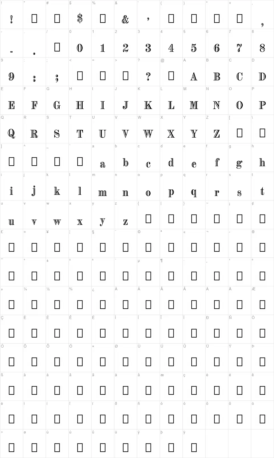 Style 1,537 Karakter haritası Style 1,537font character map