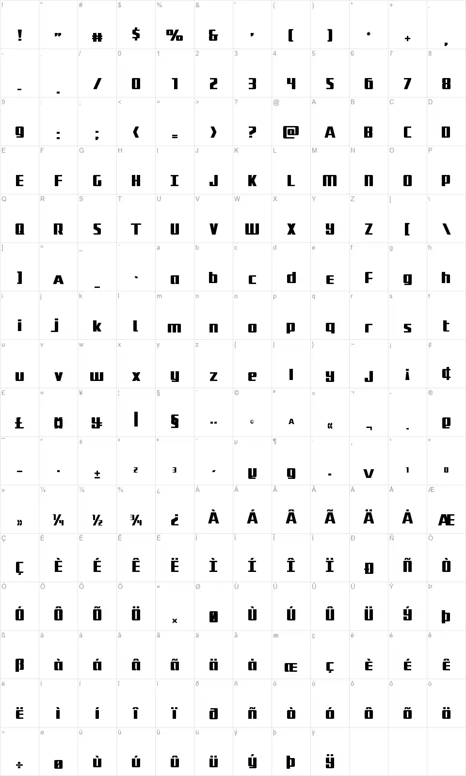 Subadai Baanfont character map