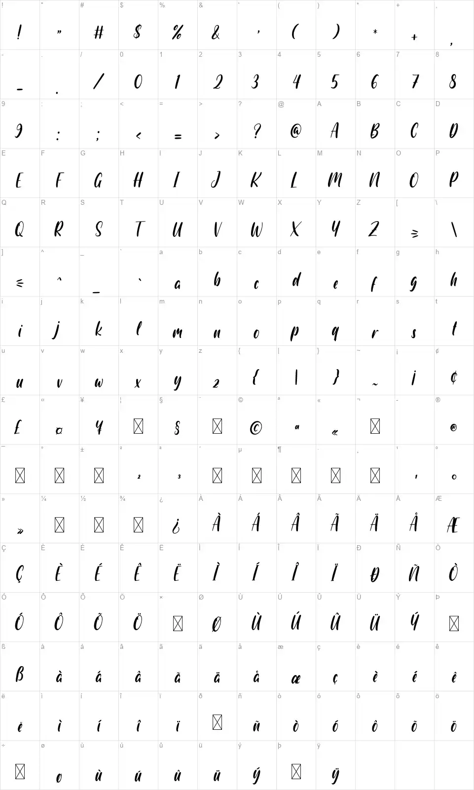 Summer Magicfont character map