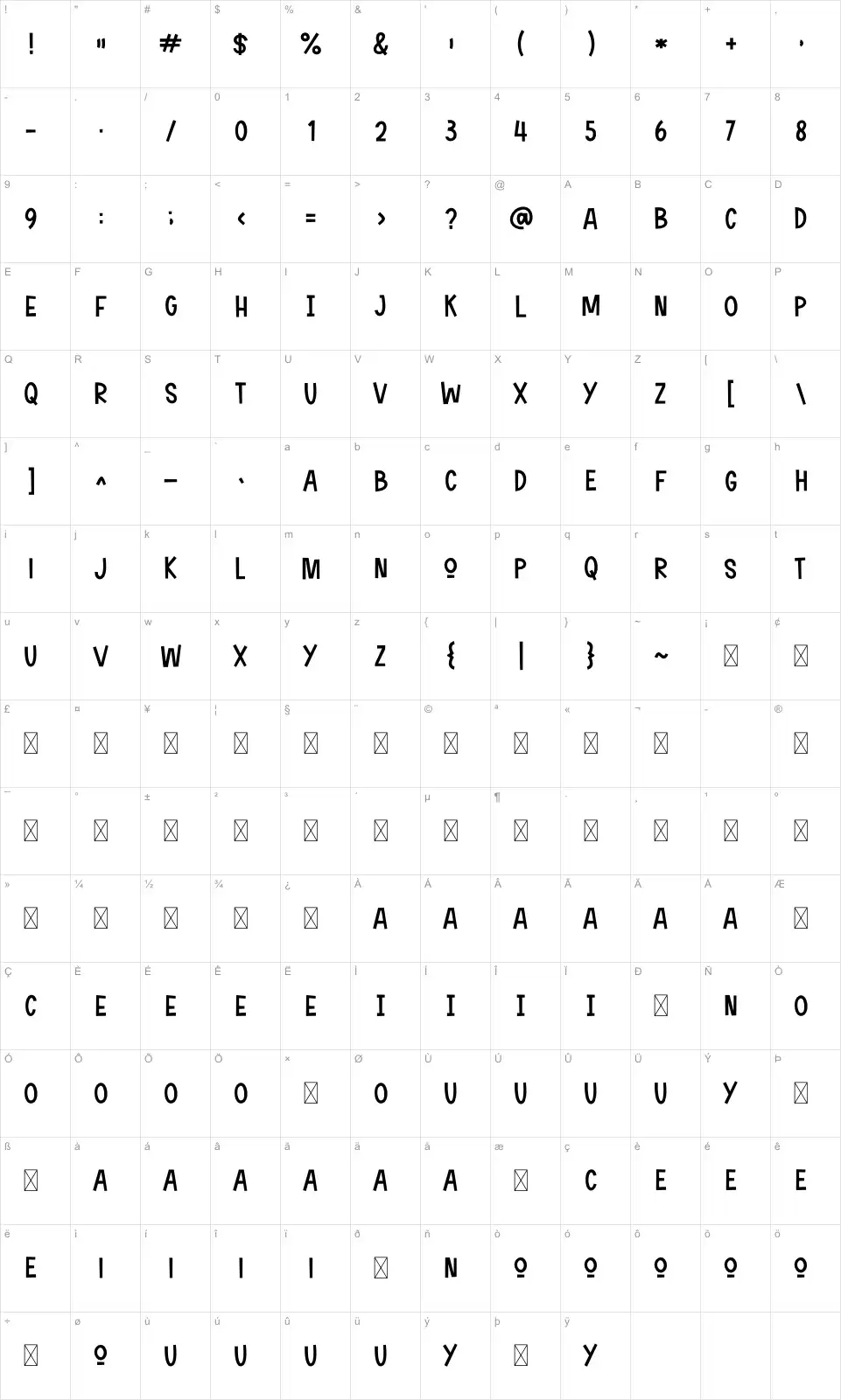 Sunday & Monday Karakter haritası Sunday & Mondayfont character map