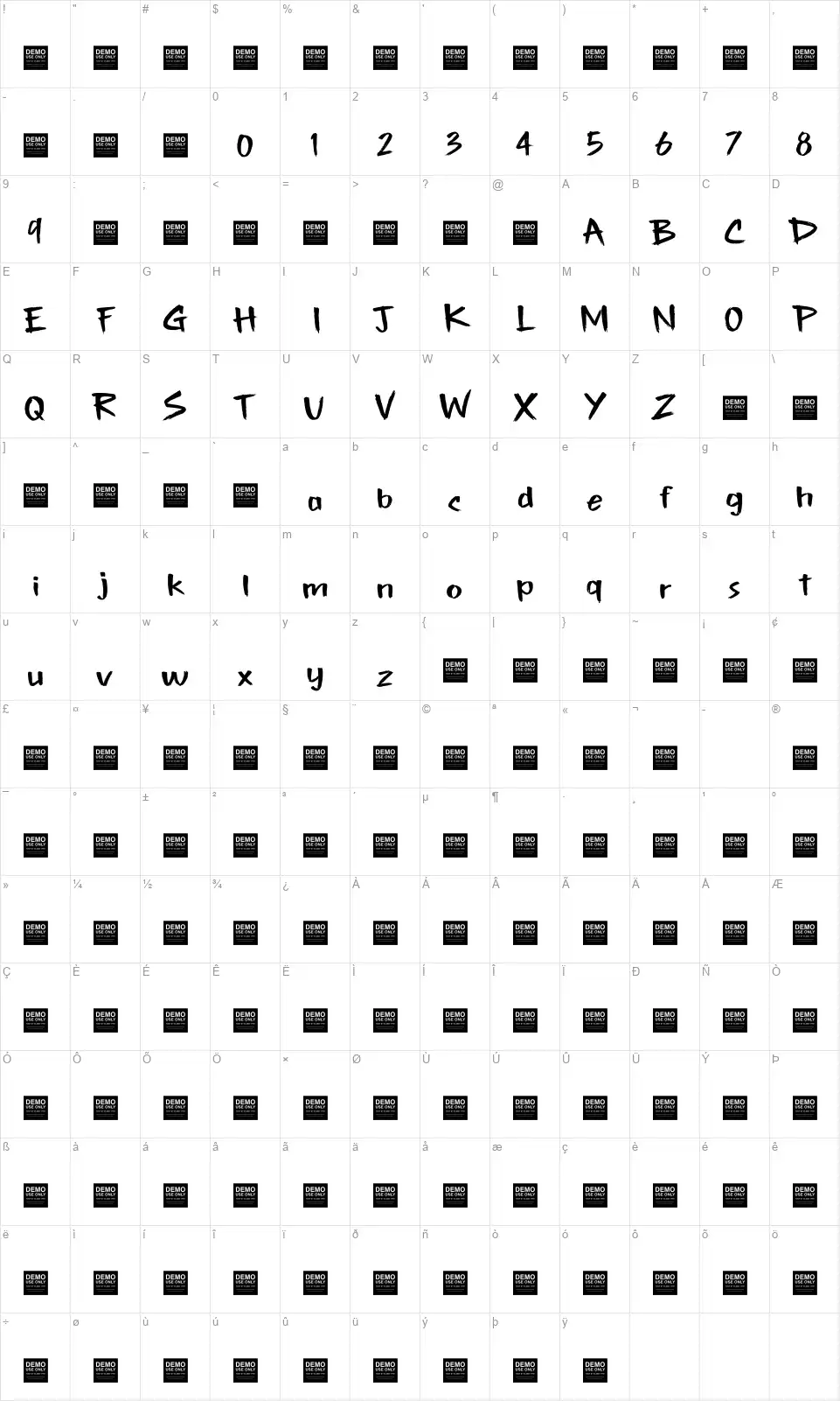 Sure Firefont character map