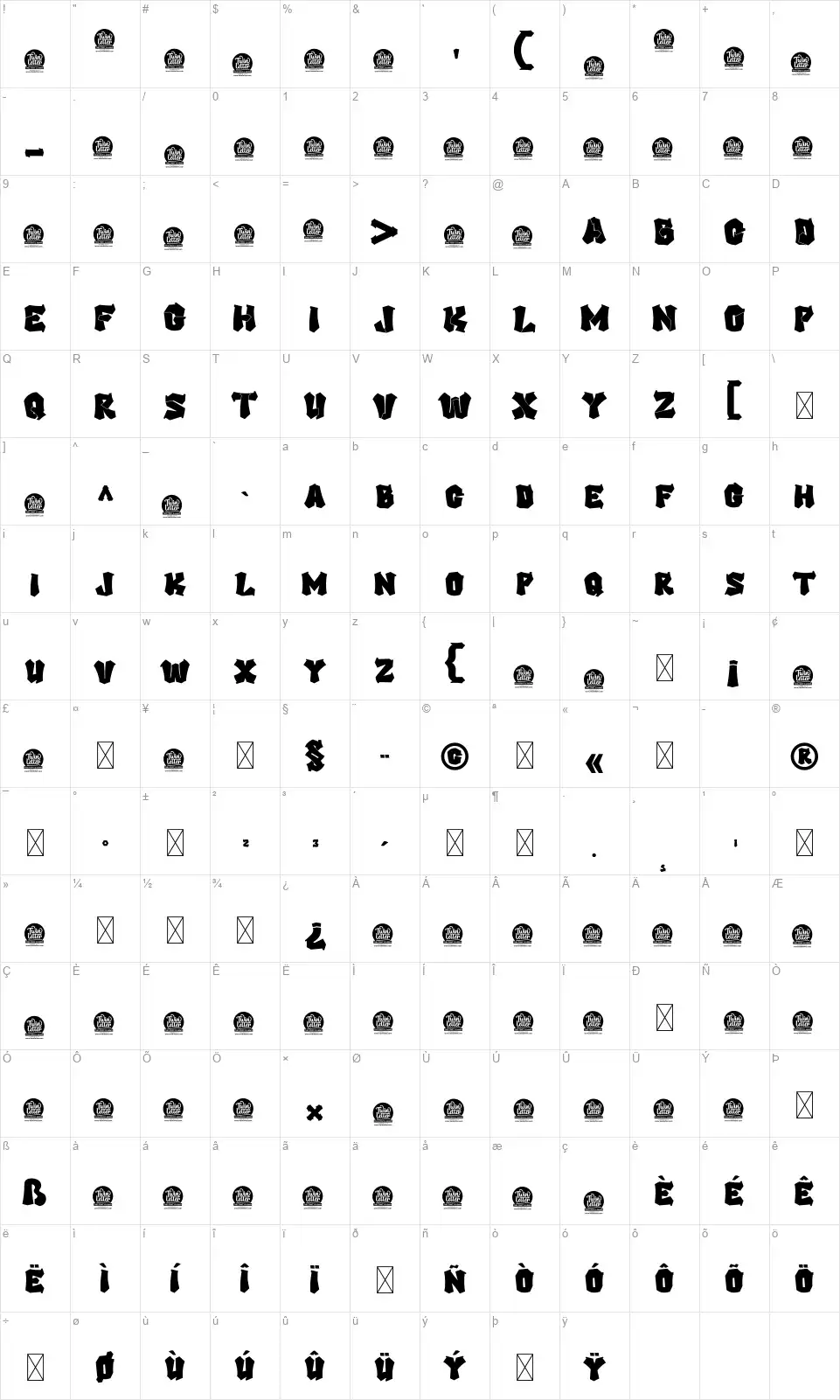Suxanfont character map
