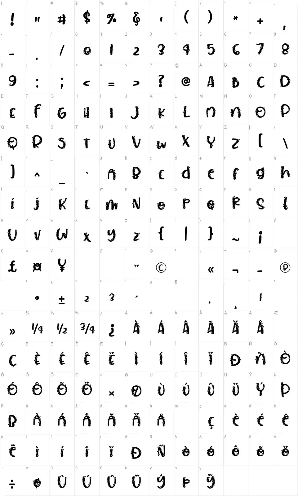 Sweaty Heartfont character map
