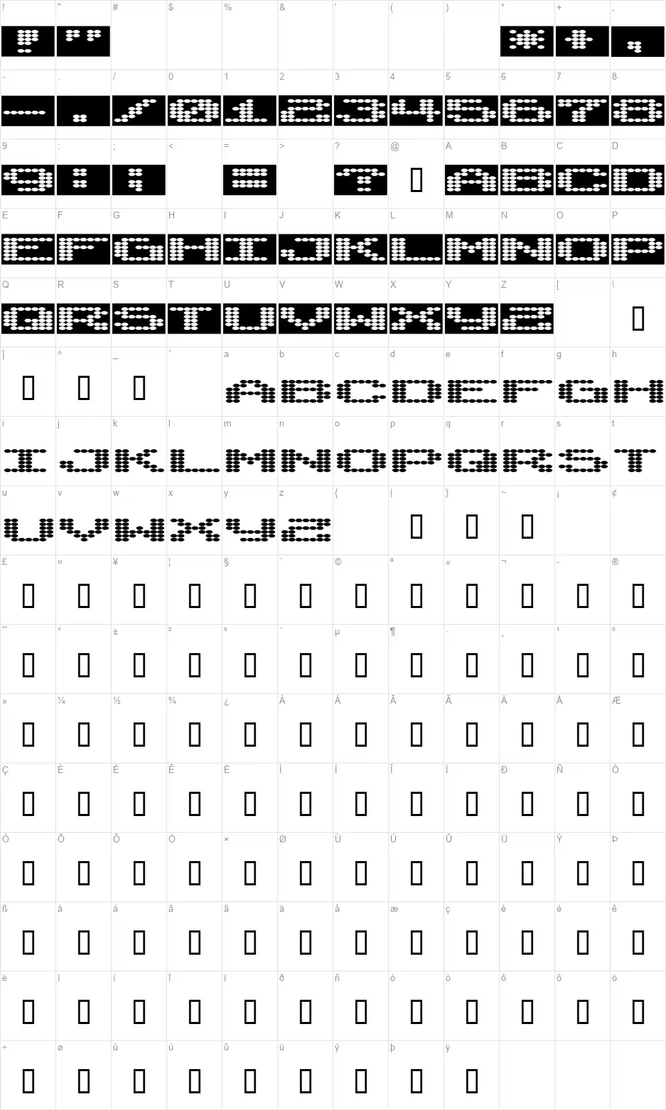 Synthetic Syncronismfont character map