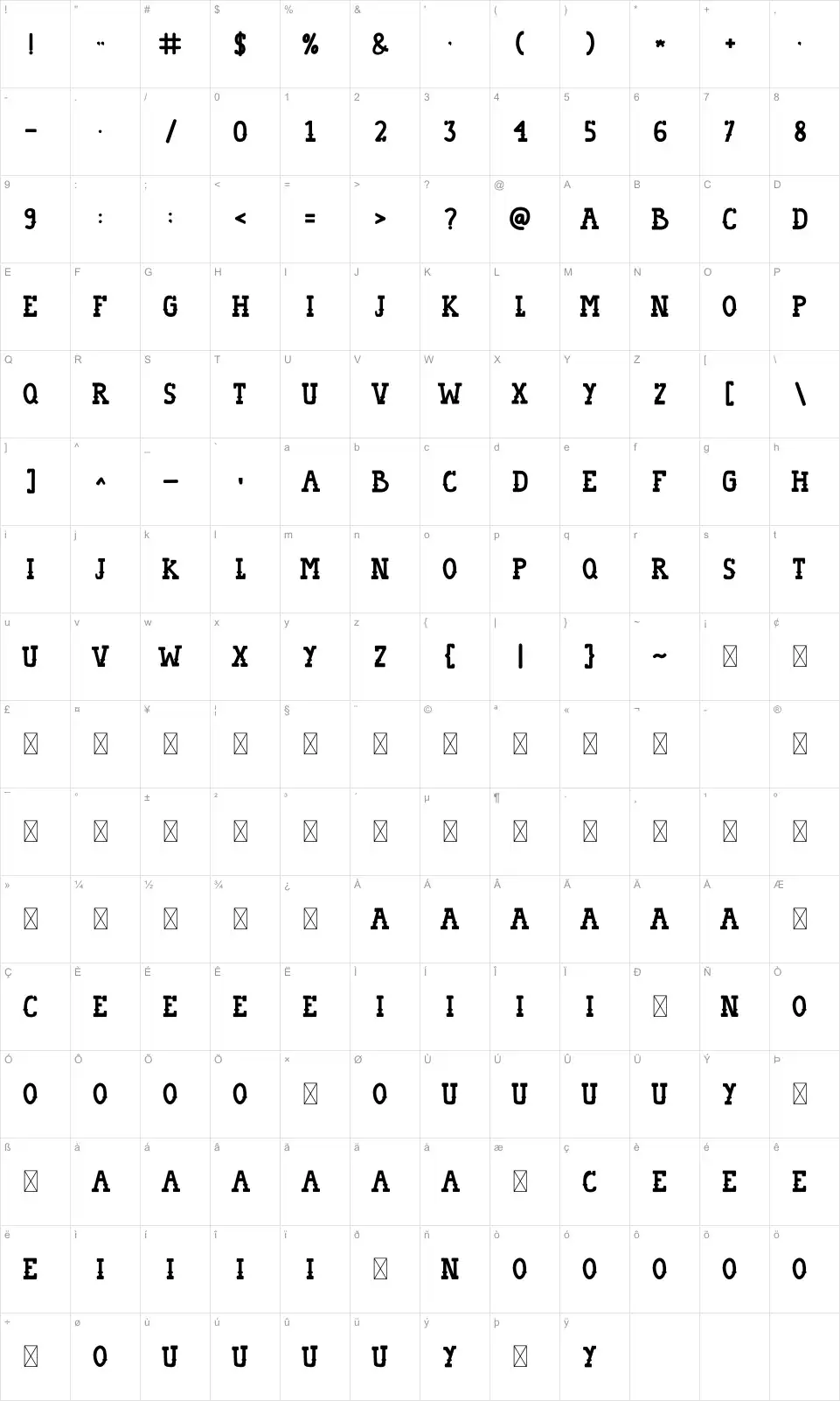 Tacoday Karakter haritası Tacodayfont character map