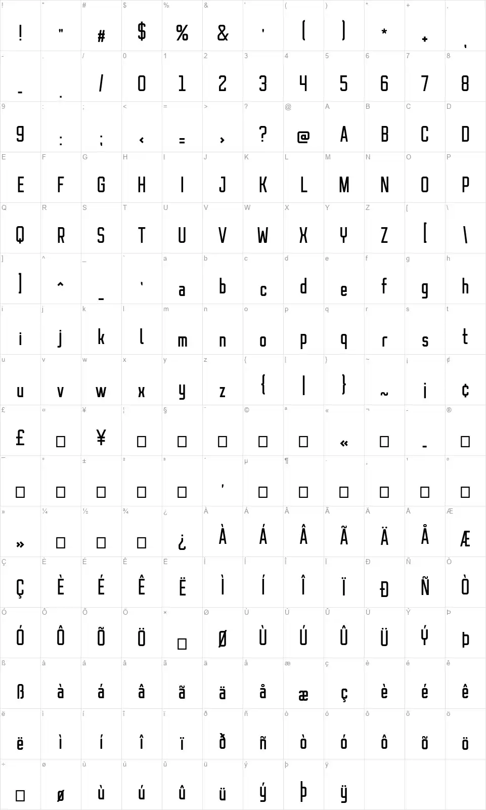 Taiamafont character map