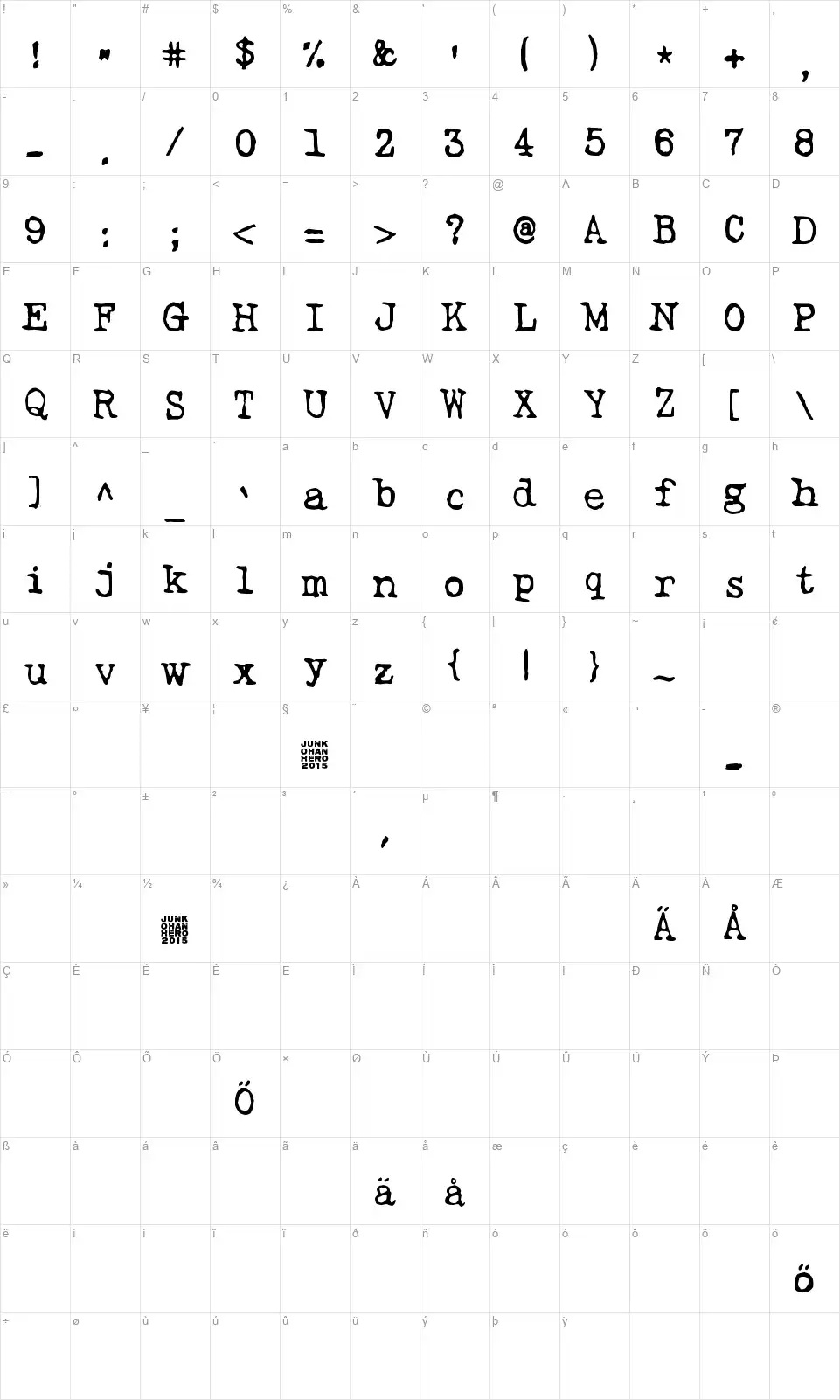Tango Psychedeliafont character map