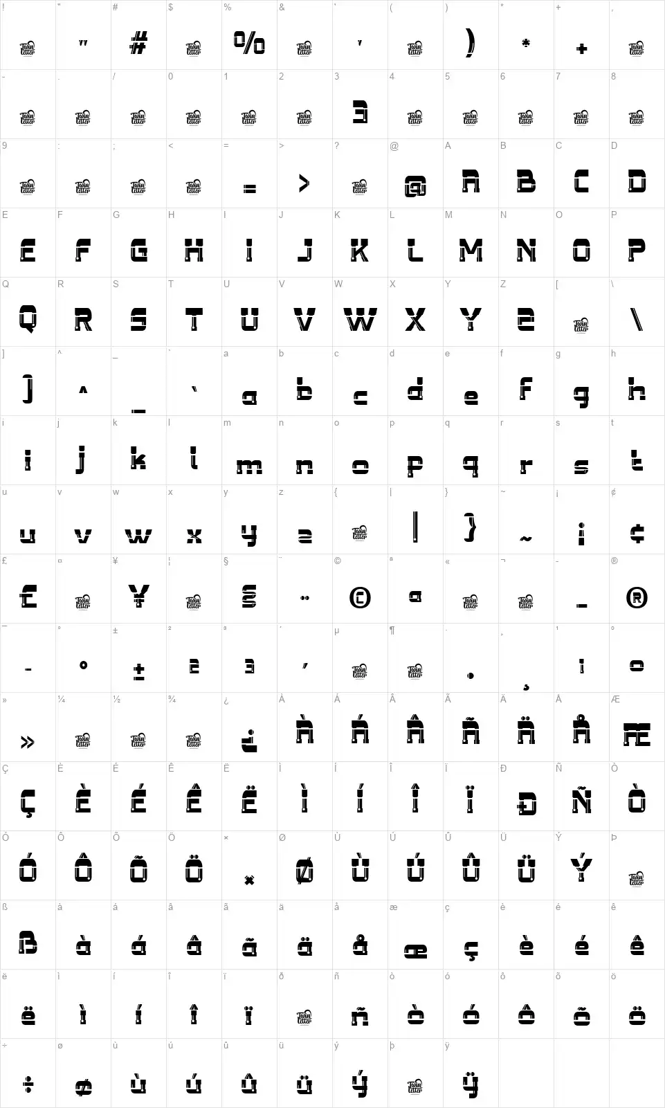 Tanirefont character map