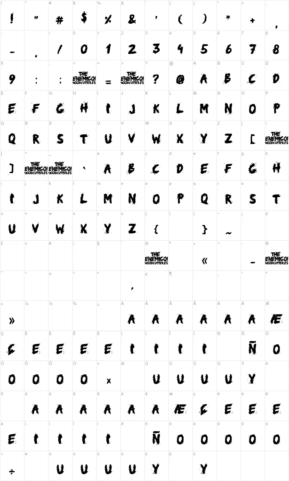 The Enemigofont character map