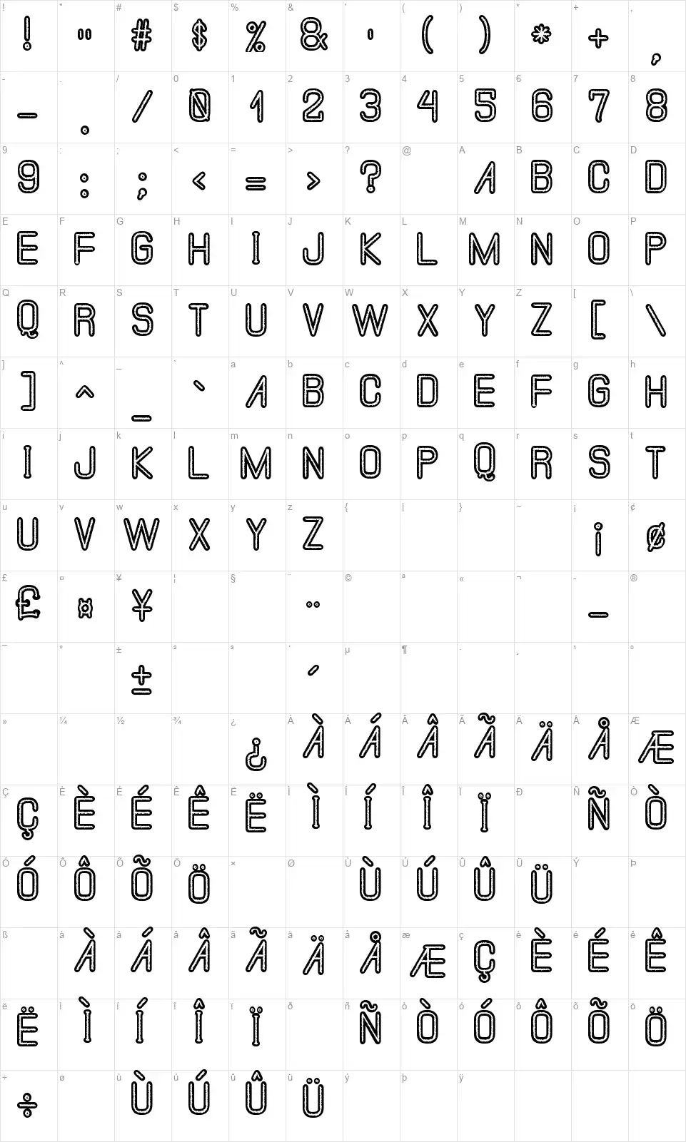 The Misty South Stfont character map